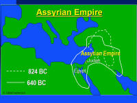 A graphic map showing the extent of influence of the Assyrian Empire at various times during the Old Testament.