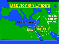 A graphic map showing the extent of influence of the Babylonian Empire.