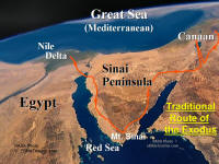 Photo map showing traditional route of the Exodus of the Jews from Egypt.