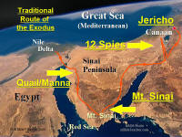 Photo map showing major events of the Exodus of the Jews from Egypt.